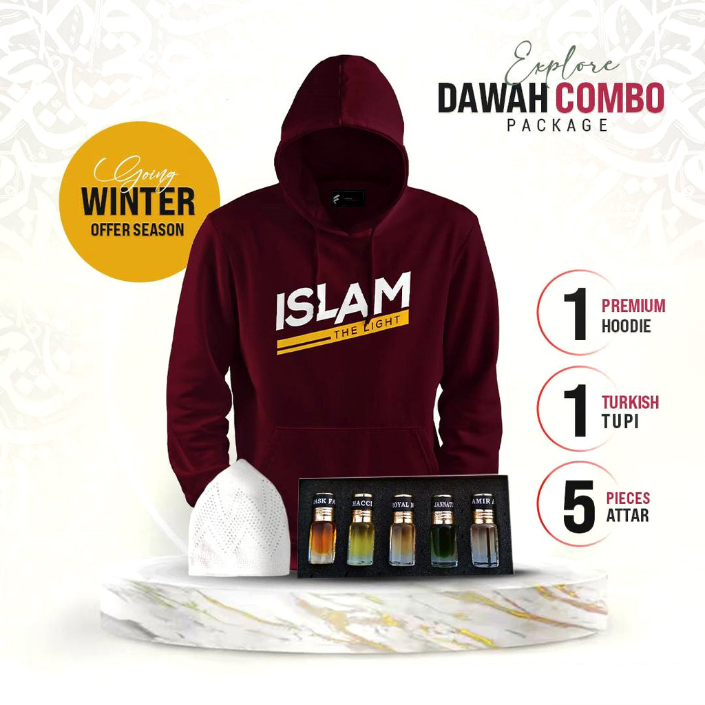 ১টি প্রিমিয়াম হুডি, ৫টি প্রিমিয়াম আতর এবং ১টি টুপি (কম্বো প্যাক)