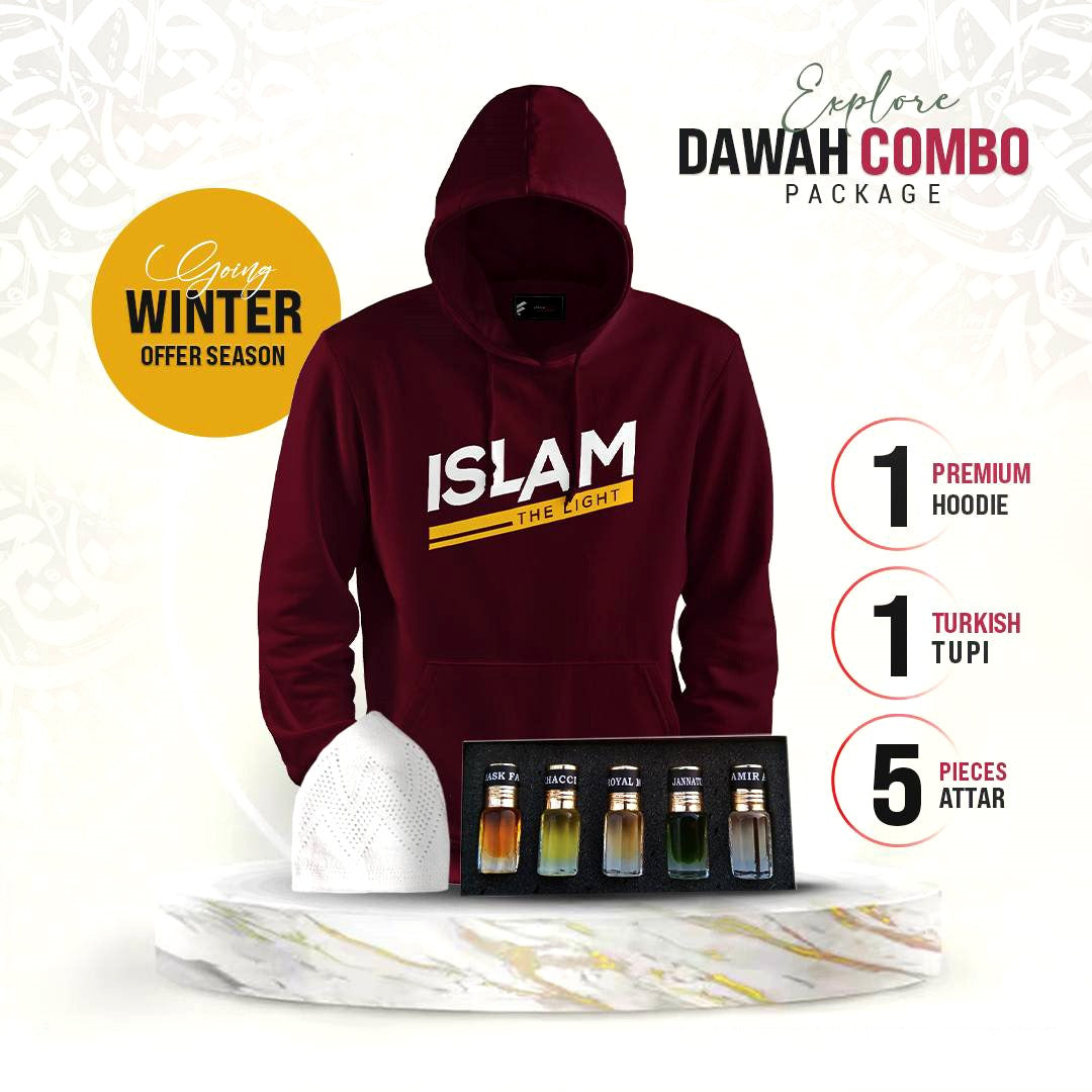 ১টি প্রিমিয়াম হুডি, ৫টি প্রিমিয়াম আতর এবং ১টি টুপি (কম্বো প্যাক)