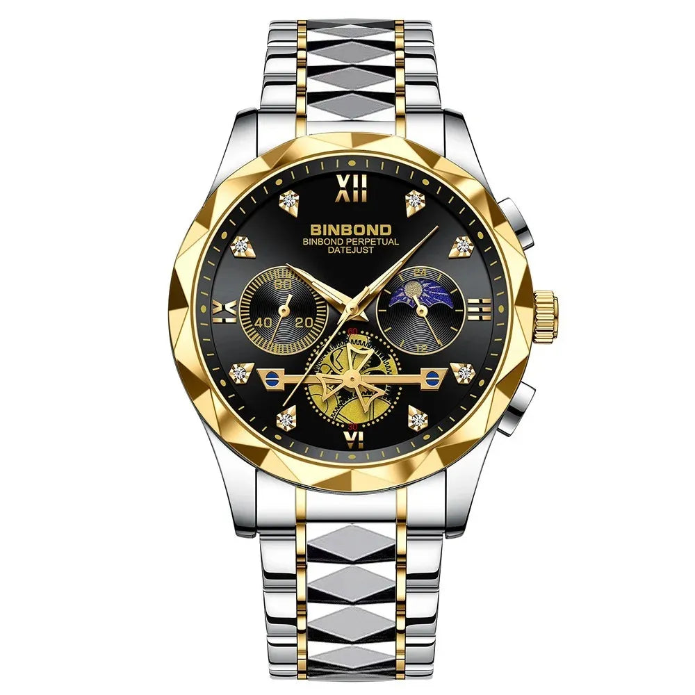 BINBOND B1236 Brand Fashion Tourbillon Dial Quartz Watches Men’s Luxury Stainless Steel + Free Chain cutter