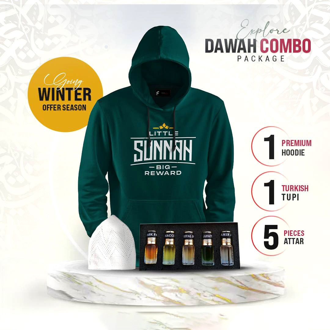 ১টি প্রিমিয়াম হুডি, ৫টি প্রিমিয়াম আতর এবং ১টি টুপি (কম্বো প্যাক)