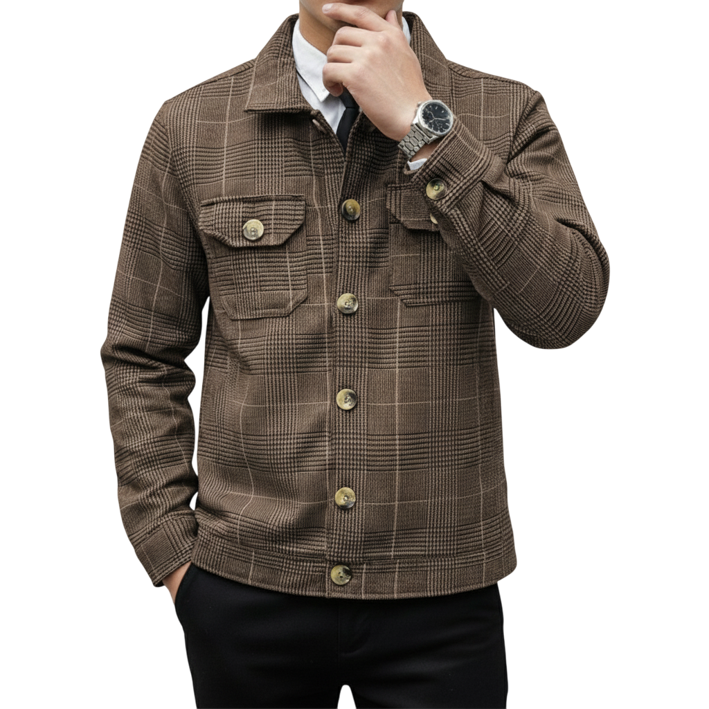 MEN'S Button-Up Shacket Jacket ( Brown+Black)